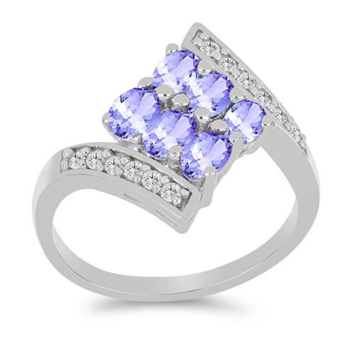 BUY 925 SILVER NATURAL TANZANITE WITH WHITE ZIRCON GEMSTONE RING